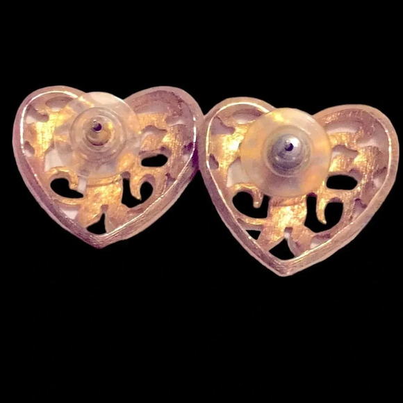 Vintage Gold Tone Heart Pierced Earrings - Picture 3 of 3